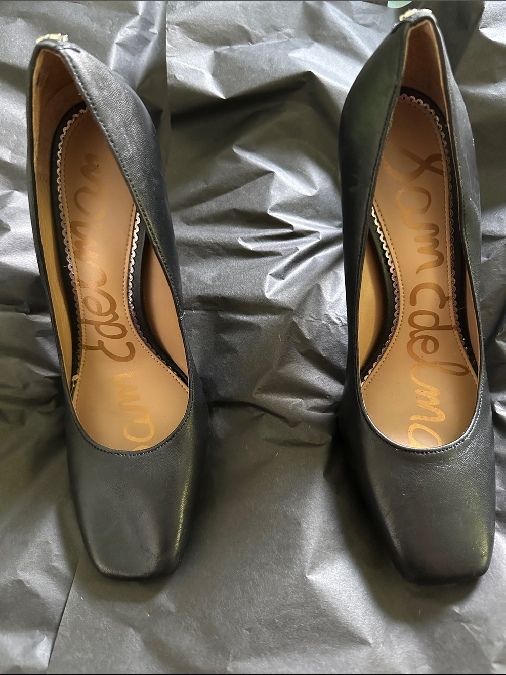 Sam Edelman Black Leather Square-Toe Heels
